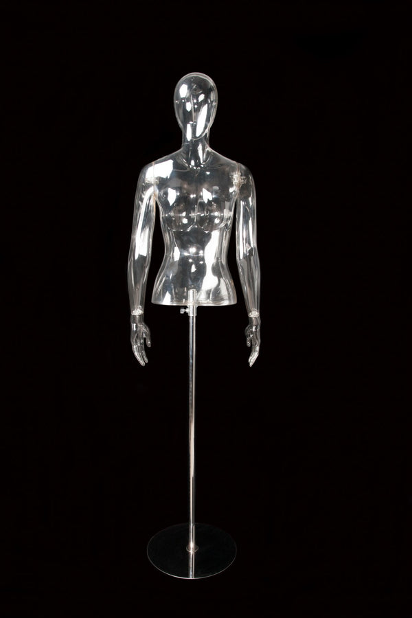 FEMALE CLEAR 1/2 TORSO W/ EGG FACE (EGG1) W/ ARMS & BASE (MAF-CL4-EGG1/CL)