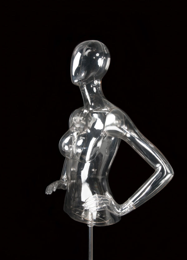 FEMALE CLEAR 1/2 TORSO W/ EGG FACE  (EGG2) W/ ARMS & BASE (MAF-CL4-EGG2/CL)