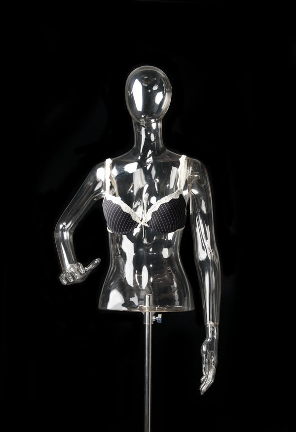 FEMALE CLEAR 1/2 TORSO W/ EGG HEAD (EGG3) W/ ARMS & BASE (MAF-CL4-EGG3/CL)