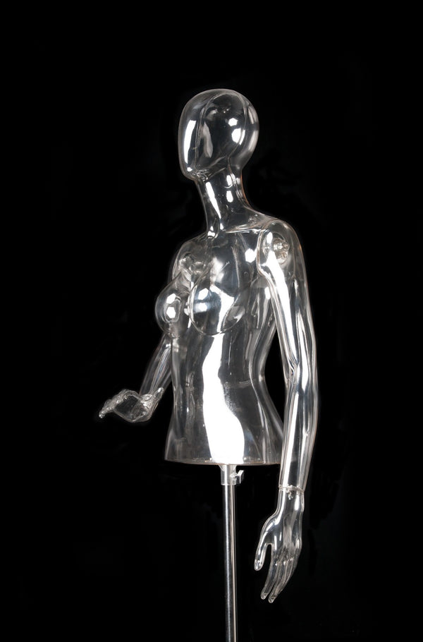 FEMALE CLEAR 1/2 TORSO W/ EGG HEAD (EGG3) W/ ARMS & BASE (MAF-CL4-EGG3/CL)