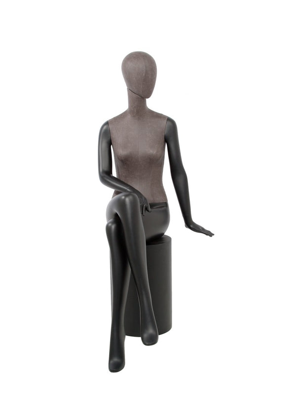 MIXED FABRIC SITTING MANNEQUIN MATTE BLACK WITH LEATHERETTE AND REMOVABLE HEAD (MAF-S2-106/BLLE)