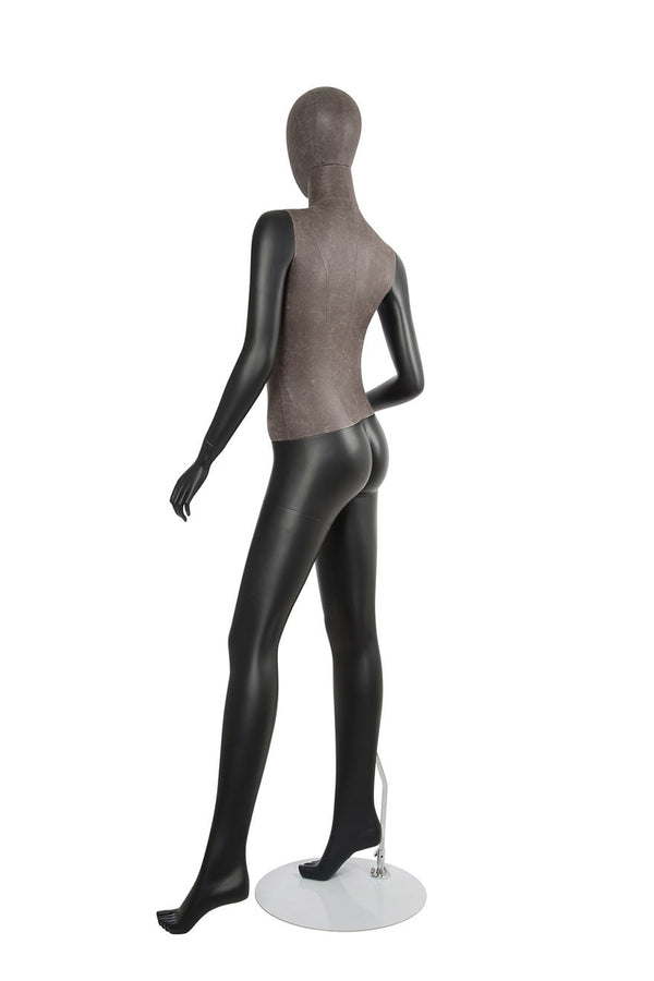 MIXED FABRIC MANNEQUINS MATTE BLACK WITH BLACK LEATHERETTE W/ REMOVABLE HEAD (MAF-S2-107/BLLE)