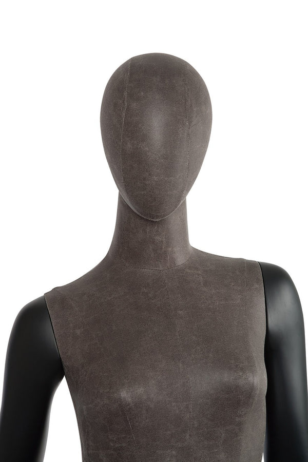 MIXED FABRIC MANNEQUINS MATTE BLACK WITH BLACK LEATHERETTE W/ REMOVABLE HEAD (MAF-S2-107/BLLE)