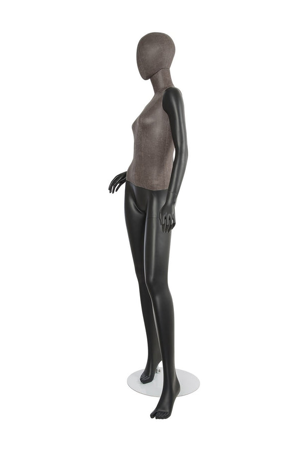 MIXED FABRIC MANNEQUINS MATTE BLACK WITH BLACK LEATHERETTE W/ REMOVABLE HEAD (MAF-S2-107/BLLE)