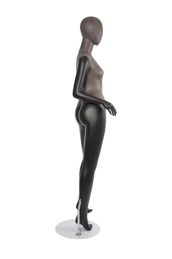 MIXED FABRIC MANNEQUINS MATTE BLACK WITH BLACK LEATHERETTE W/ REMOVABLE HEAD (MAF-S2-107/BLLE)