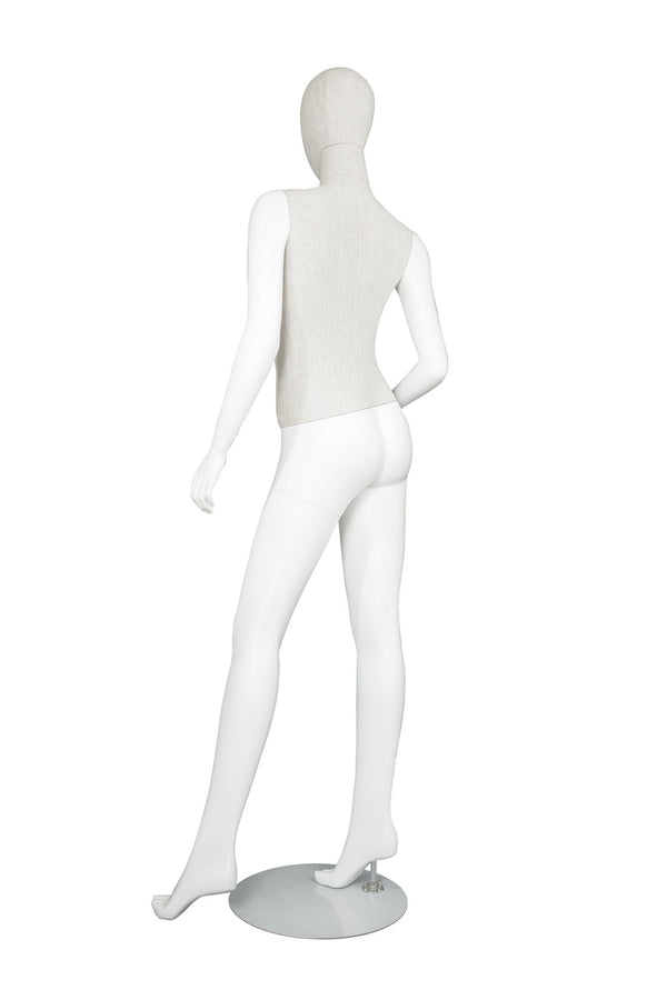 MIXED FABRIC MANNEQUINS MATTE WHITE WITH LINEN FABRIC W/ REMOVABLE HEAD (MAF-S2-107/WHLN)