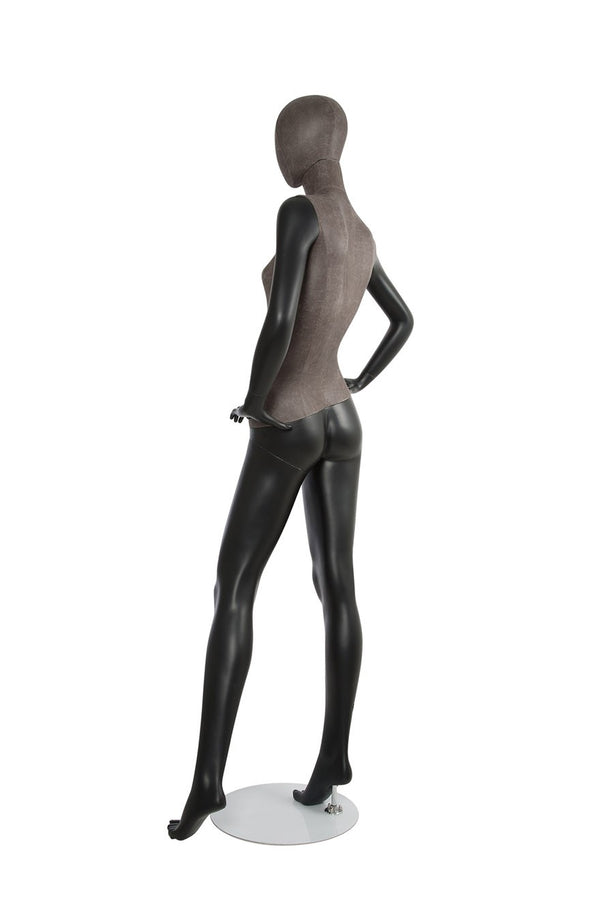 MIXED FABRIC MANNEQUINS MATTE BLACK WITH BLACK LEATHERETTE W/ REMOVABLE HEAD (MAF-S2-108/BLLE)
