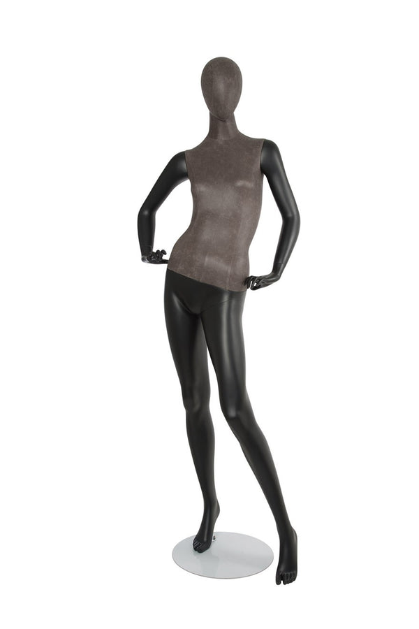 MIXED FABRIC MANNEQUINS MATTE BLACK WITH BLACK LEATHERETTE W/ REMOVABLE HEAD (MAF-S2-108/BLLE)