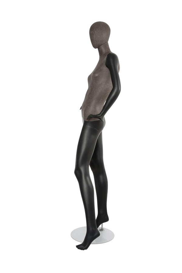 MIXED FABRIC MANNEQUINS MATTE BLACK WITH BLACK LEATHERETTE W/ REMOVABLE HEAD (MAF-S2-108/BLLE)