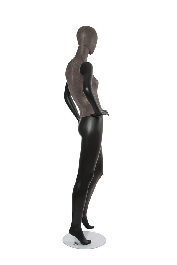MIXED FABRIC MANNEQUINS MATTE BLACK WITH BLACK LEATHERETTE W/ REMOVABLE HEAD (MAF-S2-108/BLLE)