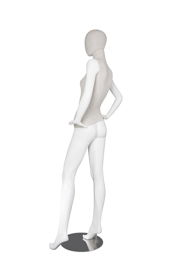 MIXED FABRIC MANNEQUINS MATTE WHITE WITH LINEN FABRIC W/ REMOVABLE HEAD (MAF-S2-108/WHLN)