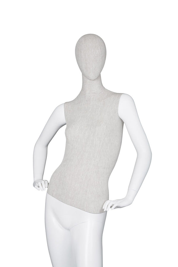 MIXED FABRIC MANNEQUINS MATTE WHITE WITH LINEN FABRIC W/ REMOVABLE HEAD (MAF-S2-108/WHLN)