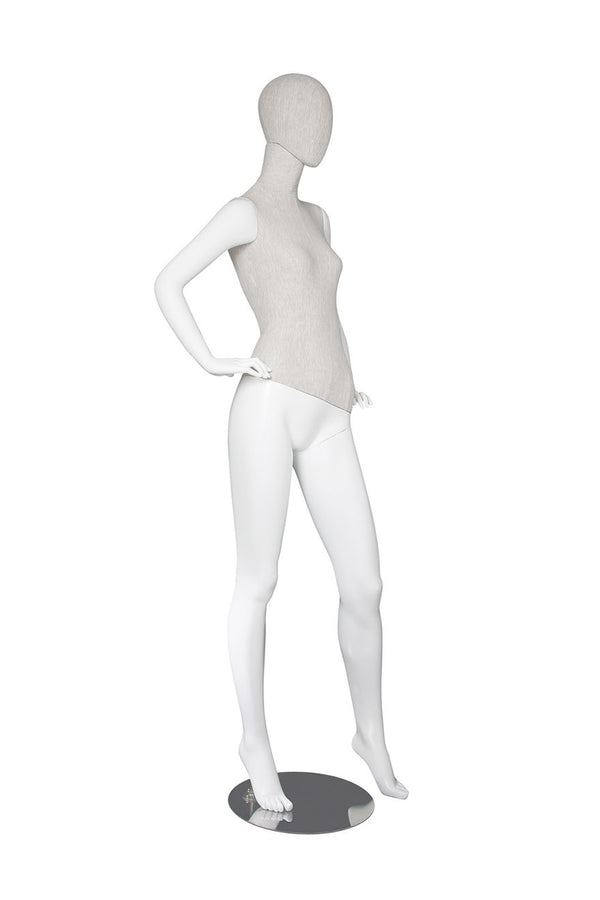MIXED FABRIC MANNEQUINS MATTE WHITE WITH LINEN FABRIC W/ REMOVABLE HEAD (MAF-S2-108/WHLN)