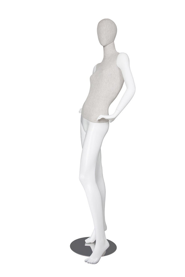 MIXED FABRIC MANNEQUINS MATTE WHITE WITH LINEN FABRIC W/ REMOVABLE HEAD (MAF-S2-108/WHLN)