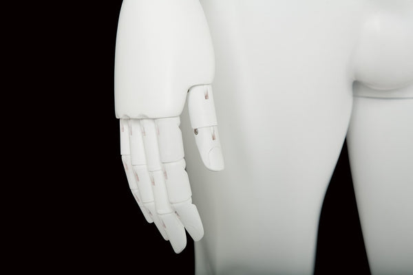 MALE LINEN FABRIC EGG MANNEQUIN W/ WHITE WOOD ARMS (MAM-ARM2-3/WHLN)