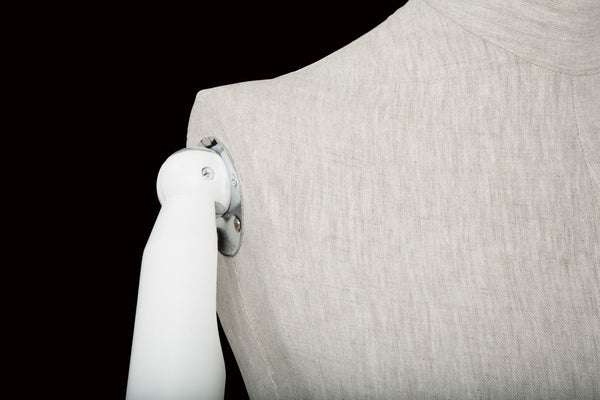 MALE LINEN FABRIC EGG MANNEQUIN W/ WHITE WOOD ARMS (MAM-ARM2-3/WHLN)