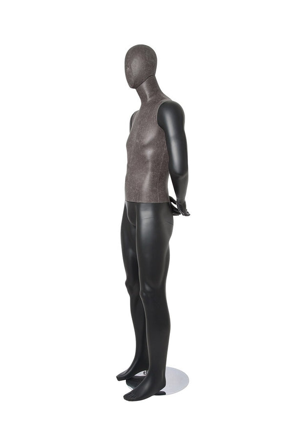 MIXED FABRIC MALE MANNEQUIN MATTE WHITE WITH LINEN FABRIC AND REMOVABLE HEAD (MAM-S2-104/BLLE)