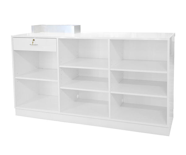 6 FT COUNTER WITH 3 CUSTOM COLOR PANELS AND GLASS SHELF TOP (PANEL-COUNTER)