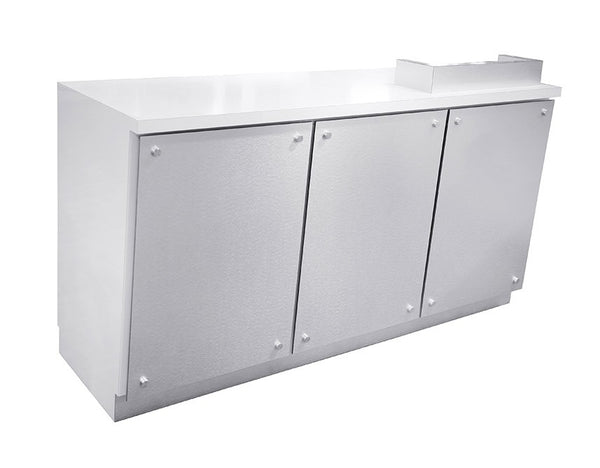 6 FT COUNTER WITH 3 CUSTOM COLOR PANELS AND GLASS SHELF TOP (PANEL-COUNTER)