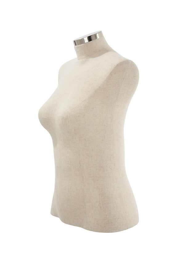 FEMALE BODY FORM PLUS SIZE W/CHROME NECK (PL1), LINEN (BFF-PL1/LN)