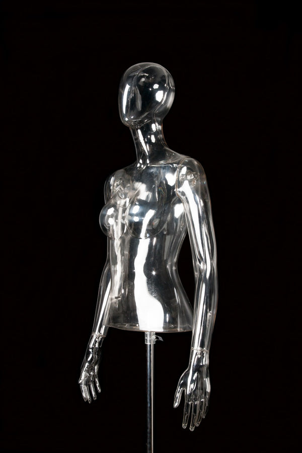 FEMALE CLEAR 1/2 TORSO W/ EGG FACE (EGG1) W/ ARMS & BASE (MAF-CL4-EGG1/CL)