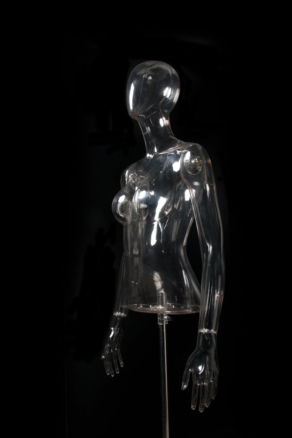 FEMALE CLEAR 1/2 TORSO W/ EGG FACE (EGG1) W/ ARMS & BASE (MAF-CL4-EGG1/CL)