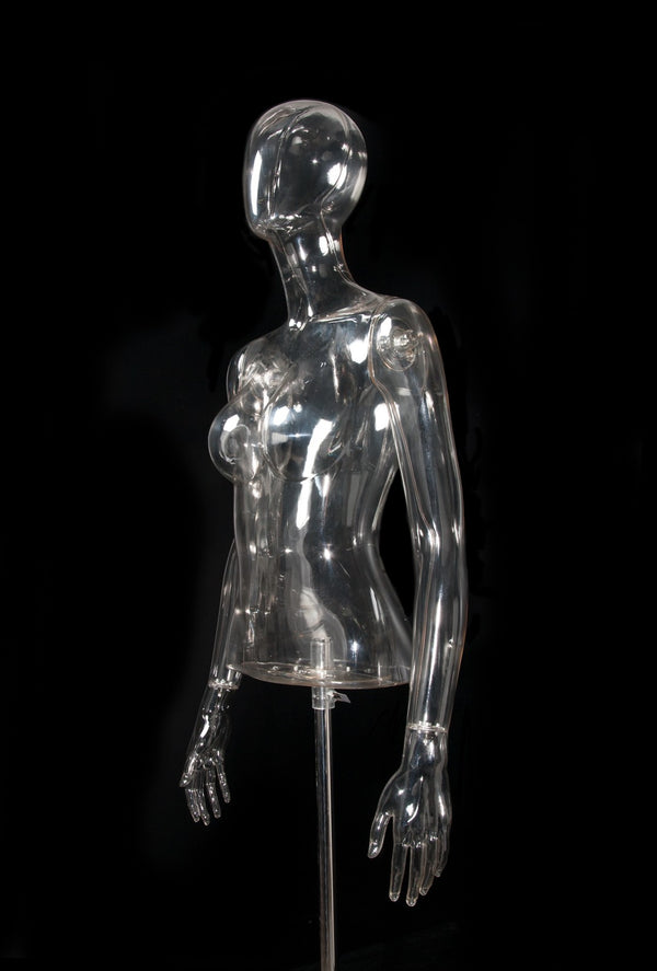 FEMALE CLEAR 1/2 TORSO W/ EGG FACE (EGG1) W/ ARMS & BASE (MAF-CL4-EGG1/CL)