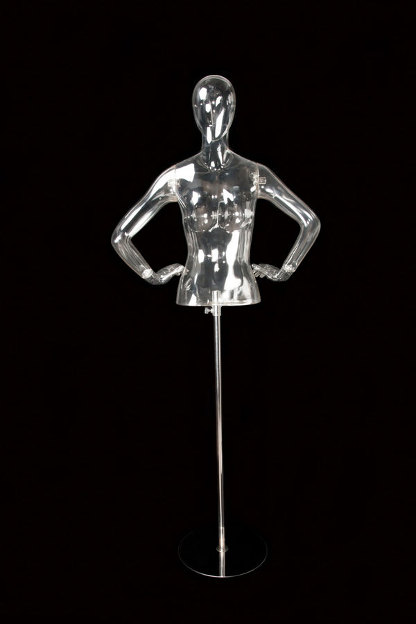 FEMALE CLEAR 1/2 TORSO W/ EGG FACE  (EGG2) W/ ARMS & BASE (MAF-CL4-EGG2/CL)