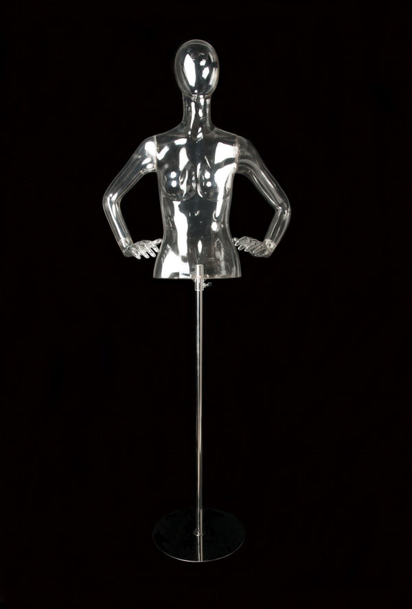 FEMALE CLEAR 1/2 TORSO W/ EGG FACE  (EGG2) W/ ARMS & BASE (MAF-CL4-EGG2/CL)