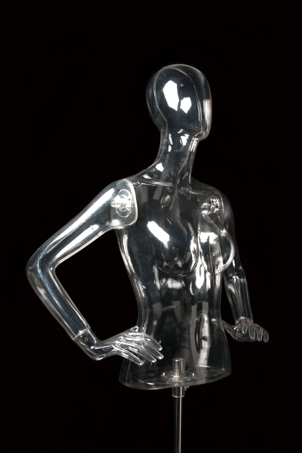 FEMALE CLEAR 1/2 TORSO W/ EGG FACE  (EGG2) W/ ARMS & BASE (MAF-CL4-EGG2/CL)