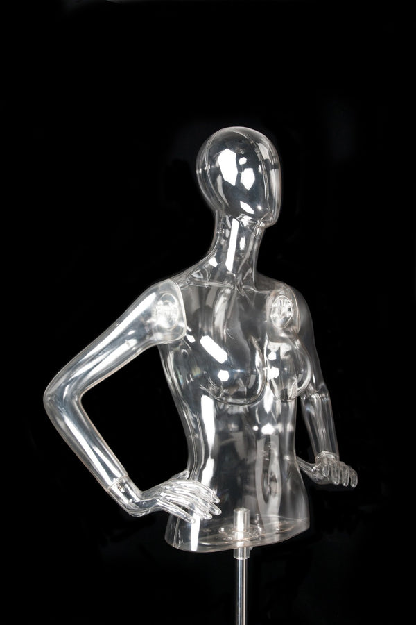 FEMALE CLEAR 1/2 TORSO W/ EGG FACE  (EGG2) W/ ARMS & BASE (MAF-CL4-EGG2/CL)