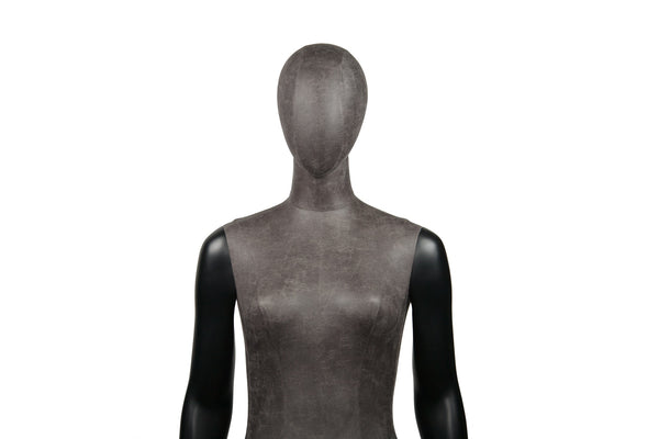 MIXED FABRIC MANNEQUIN MATTE BLACK WITH DISTRESSED LEATHERETTE FABRIC AND REMOVABLE HEAD (MAF-S2-101/BLLE)