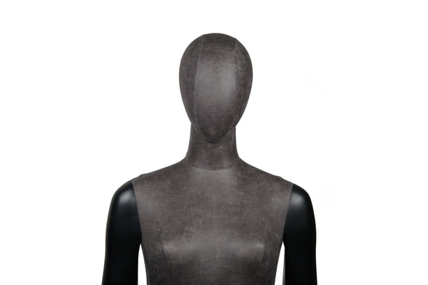 MIXED FABRIC MANNEQUIN MATTE BLACK WITH DISTRESSED LEATHERETTE FABRIC AND REMOVABLE HEAD (MAF-S2-101/BLLE)