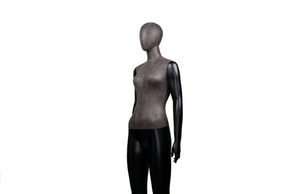 MIXED FABRIC MANNEQUIN MATTE BLACK WITH DISTRESSED LEATHERETTE FABRIC AND REMOVABLE HEAD (MAF-S2-101/BLLE)