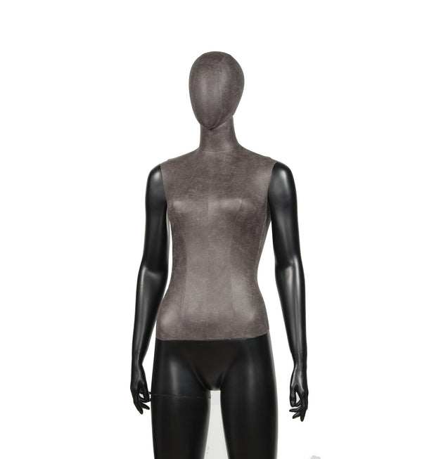 MIXED FABRIC MANNEQUIN MATTE BLACK WITH DISTRESSED LEATHERETTE FABRIC AND REMOVABLE HEAD (MAF-S2-101/BLLE)