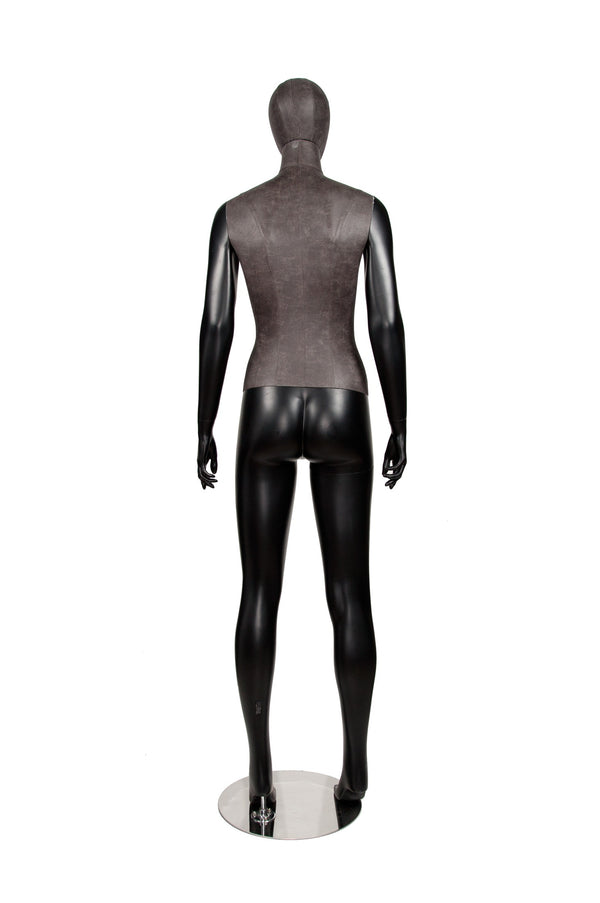 MIXED FABRIC MANNEQUIN MATTE BLACK WITH DISTRESSED LEATHERETTE FABRIC AND REMOVABLE HEAD (MAF-S2-101/BLLE)