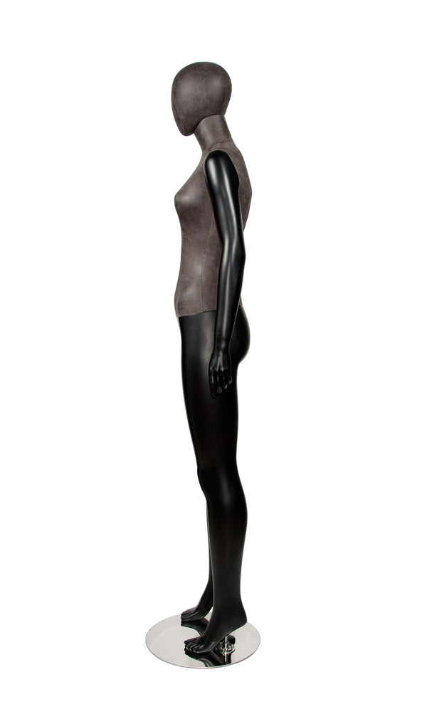 MIXED FABRIC MANNEQUIN MATTE BLACK WITH DISTRESSED LEATHERETTE FABRIC AND REMOVABLE HEAD (MAF-S2-101/BLLE)