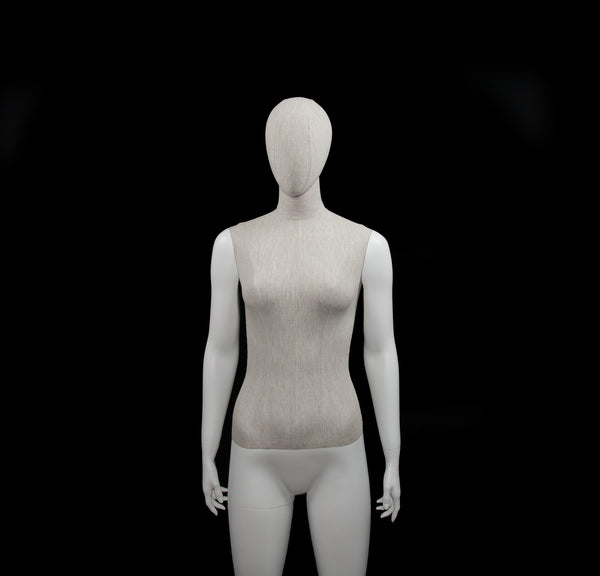 MIXED FABRIC MANNEQUIN MATTE WHITE WITH LINEN FABRIC AND REMOVABLE HEAD (MAF-S2-101/WHLN)