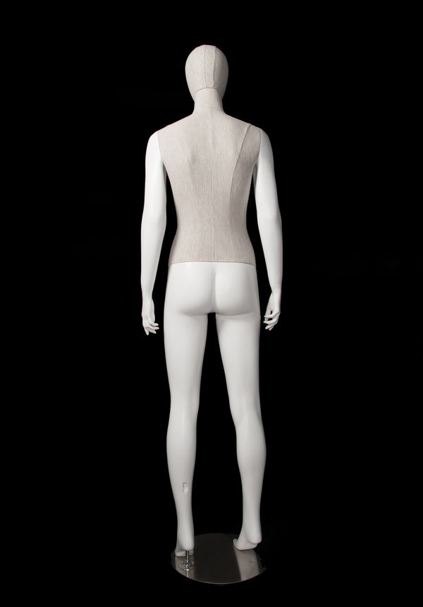 MIXED FABRIC MANNEQUIN MATTE WHITE WITH LINEN FABRIC AND REMOVABLE HEAD (MAF-S2-101/WHLN)