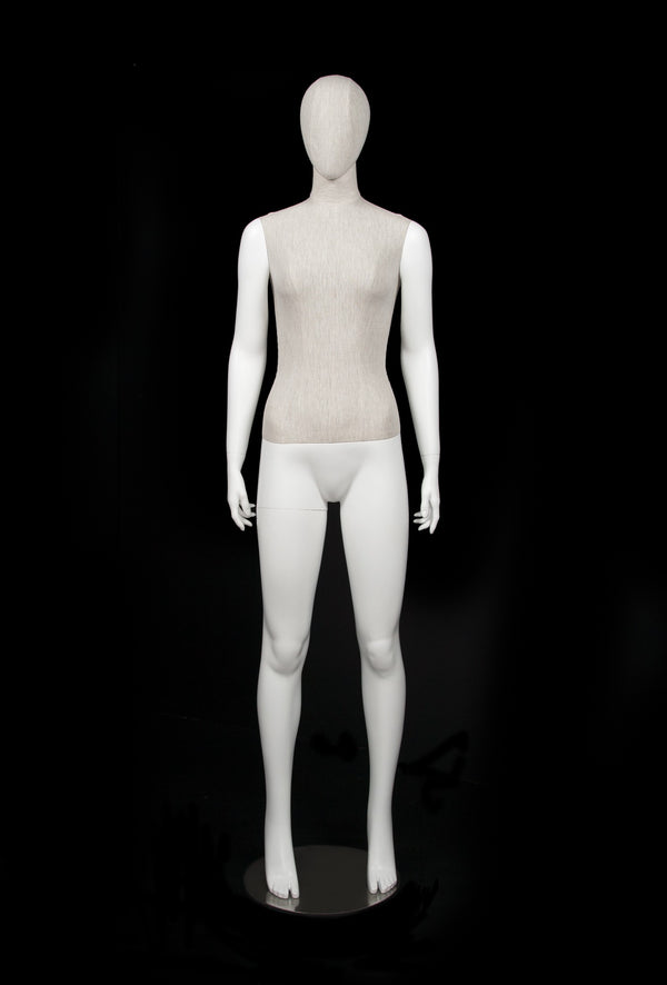 MIXED FABRIC MANNEQUIN MATTE WHITE WITH LINEN FABRIC AND REMOVABLE HEAD (MAF-S2-101/WHLN)