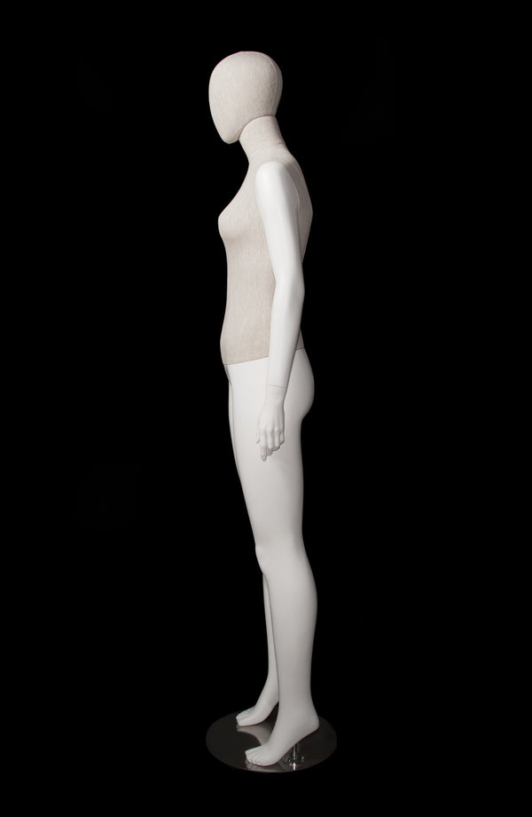 MIXED FABRIC MANNEQUIN MATTE WHITE WITH LINEN FABRIC AND REMOVABLE HEAD (MAF-S2-101/WHLN)