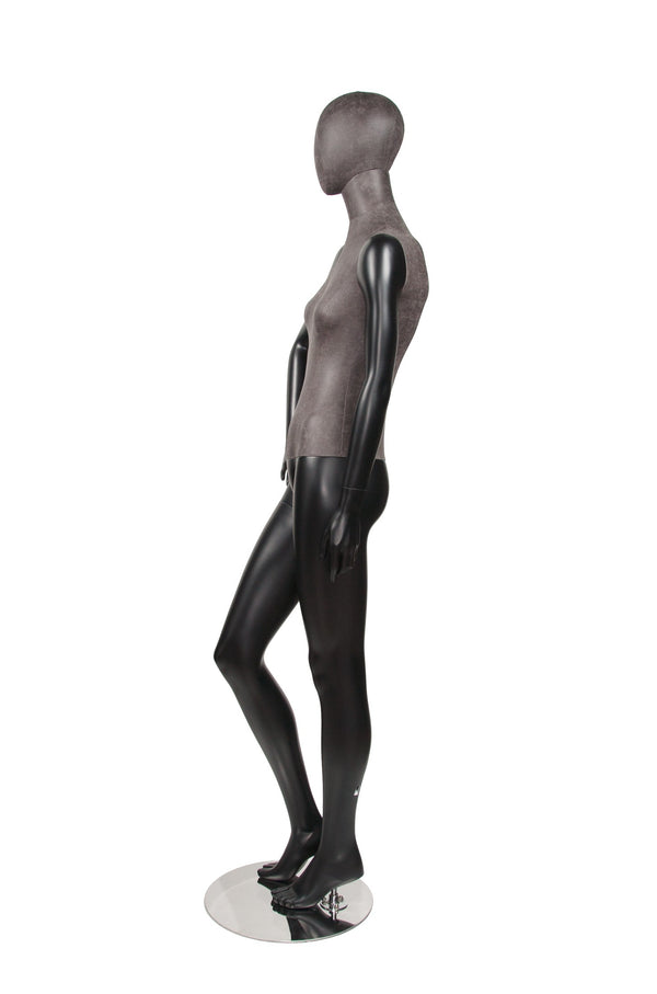 MIXED FABRIC MANNEQUIN MATTE BLACK WITH DISTRESSED LEATHERETTE FABRIC AND REMOVABLE HEAD (MAF-S2-102/BLLE)