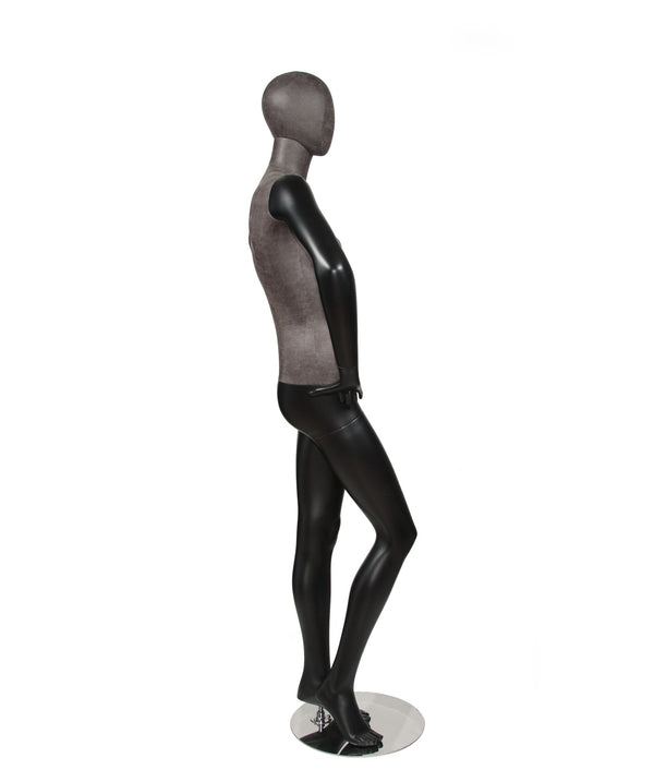 MIXED FABRIC MANNEQUIN MATTE BLACK WITH DISTRESSED LEATHERETTE FABRIC AND REMOVABLE HEAD (MAF-S2-102/BLLE)