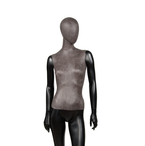 MIXED FABRIC MANNEQUIN MATTE BLACK WITH DISTRESSED LEATHERETTE FABRIC AND REMOVABLE HEAD (MAF-S2-103/BLLE)