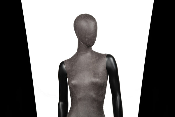 MIXED FABRIC MANNEQUIN MATTE BLACK WITH DISTRESSED LEATHERETTE FABRIC AND REMOVABLE HEAD (MAF-S2-103/BLLE)