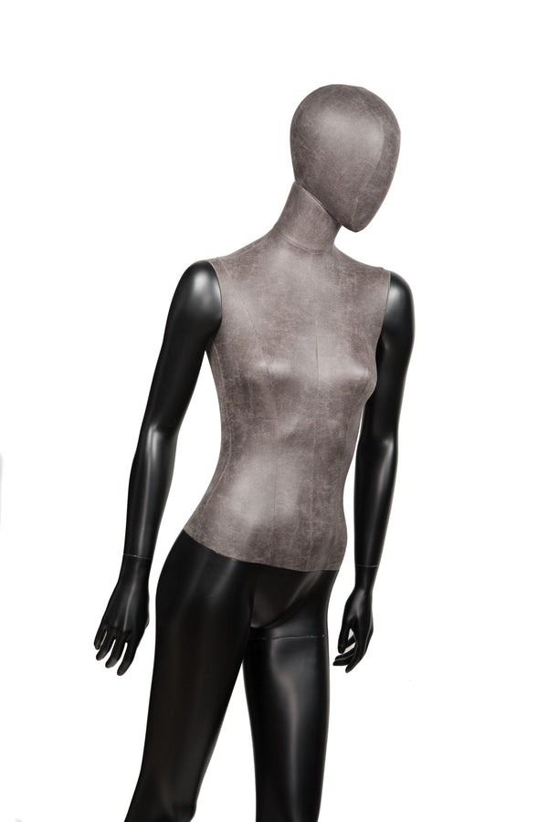 MIXED FABRIC MANNEQUIN MATTE BLACK WITH DISTRESSED LEATHERETTE FABRIC AND REMOVABLE HEAD (MAF-S2-103/BLLE)