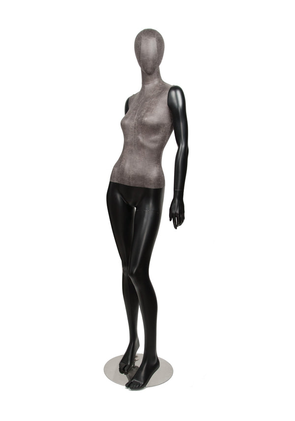 MIXED FABRIC MANNEQUIN MATTE BLACK WITH DISTRESSED LEATHERETTE FABRIC AND REMOVABLE HEAD (MAF-S2-103/BLLE)