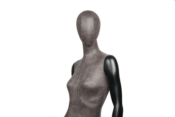 MIXED FABRIC MANNEQUIN MATTE BLACK WITH DISTRESSED LEATHERETTE FABRIC AND REMOVABLE HEAD (MAF-S2-103/BLLE)