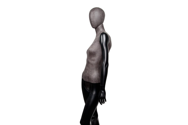 MIXED FABRIC MANNEQUIN MATTE BLACK WITH DISTRESSED LEATHERETTE FABRIC AND REMOVABLE HEAD (MAF-S2-103/BLLE)