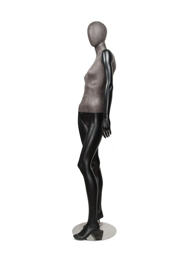 MIXED FABRIC MANNEQUIN MATTE BLACK WITH DISTRESSED LEATHERETTE FABRIC AND REMOVABLE HEAD (MAF-S2-103/BLLE)